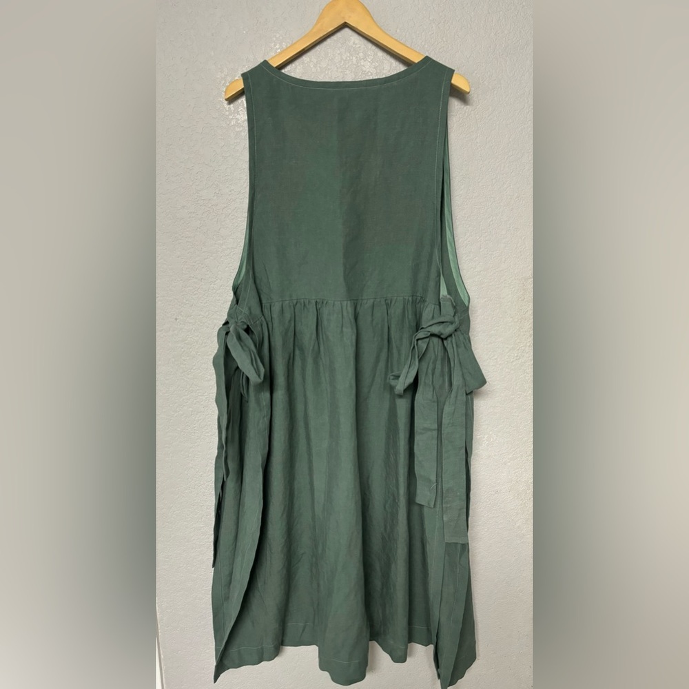 La Bottega di Casa‎ Green Linen Side Tie Sleeveless Kitchen Dress One Size